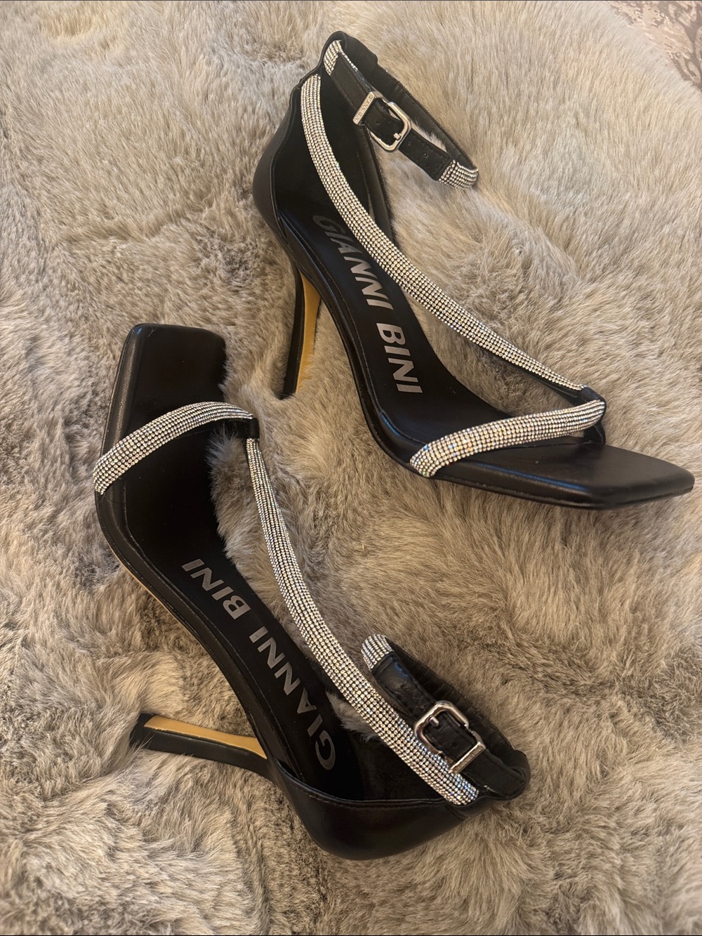 Gianni Bini Black Heeled Sandals with Rhinestone Straps